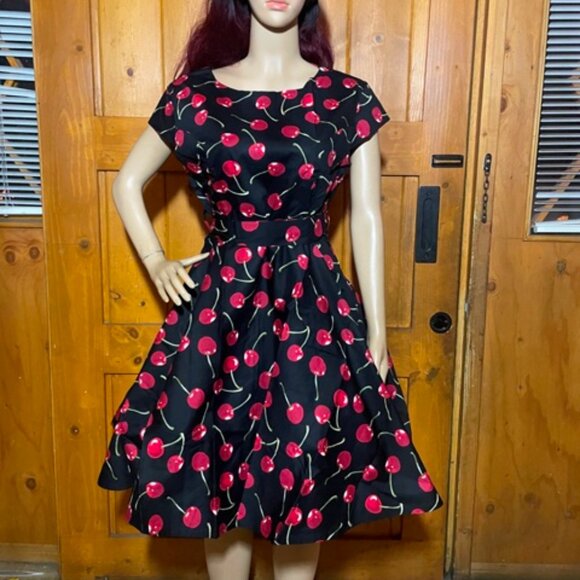 Women's A-Line Cap Sleeves Swing Retro Vintage 1950's Cocktail Dress Red Black C - Picture 1 of 4